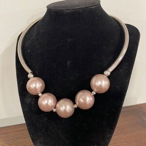 Silver tone large grey faux pearl necklace